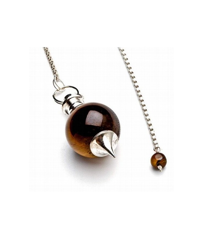 Péndulo bola de Ojo de Tigre de 20 mm. Con cadena de 200 mm. y terminación de acero.
Presentado en estuche de cartón que conti