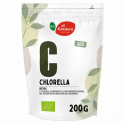 Ingredientes: chlorella alga en polvo* (Chlorella vulgaris). Contiene sulfitos. Puede contener gluten, soja, sésamo y frutos de