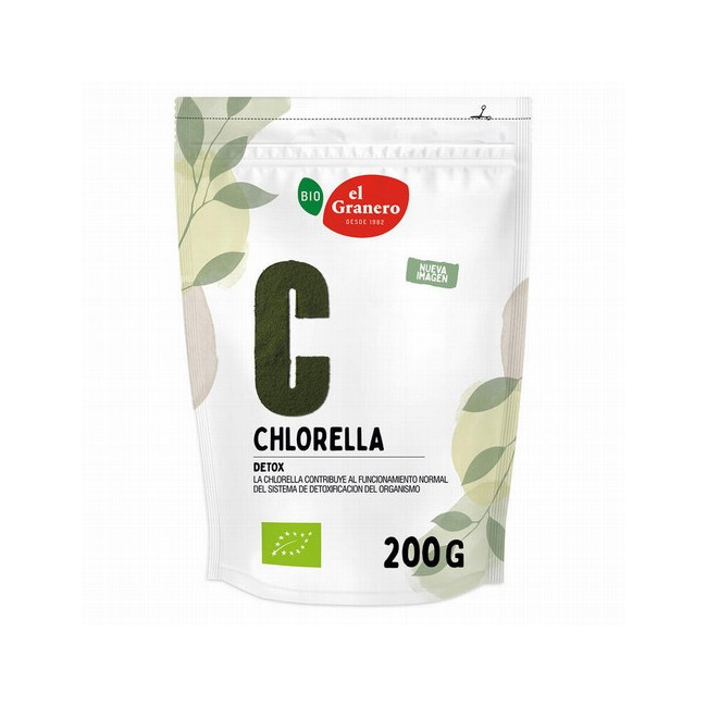 Ingredientes: chlorella alga en polvo* (Chlorella vulgaris). Contiene sulfitos. Puede contener gluten, soja, sésamo y frutos de