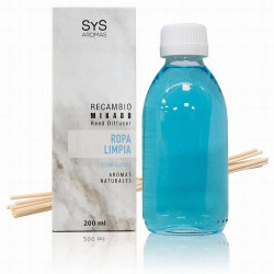 Nuestro Recambio Mikado Ropa Limpia 200 ml + Palos de la Colección Mármol de SYS Aromas llena cualquier estancia de una fraganc