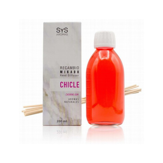 Nuestro Recambio Mikado Chicle 200 ml + Palos de la Colección Mármol de SYS Aromas llena cualquier estancia de una fragancia di