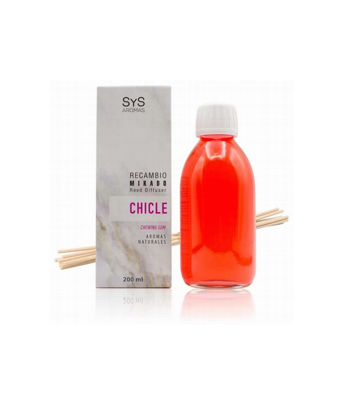 Nuestro Recambio Mikado Chicle 200 ml + Palos de la Colección Mármol de SYS Aromas llena cualquier estancia de una fragancia di