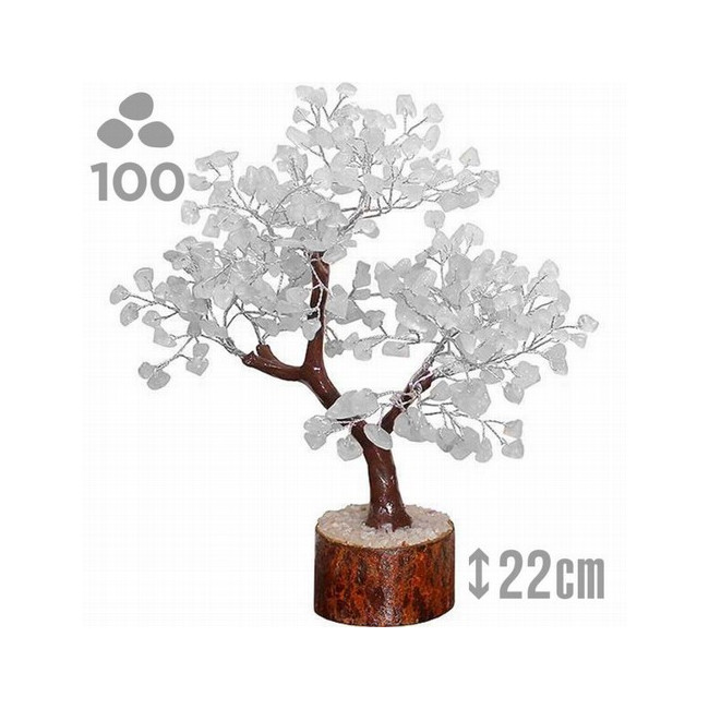Árbol compuesto de 100 piedrecitas chip en  cristal de roca.

Base de madera.

Para la cultura asiática simboliza la vida, 