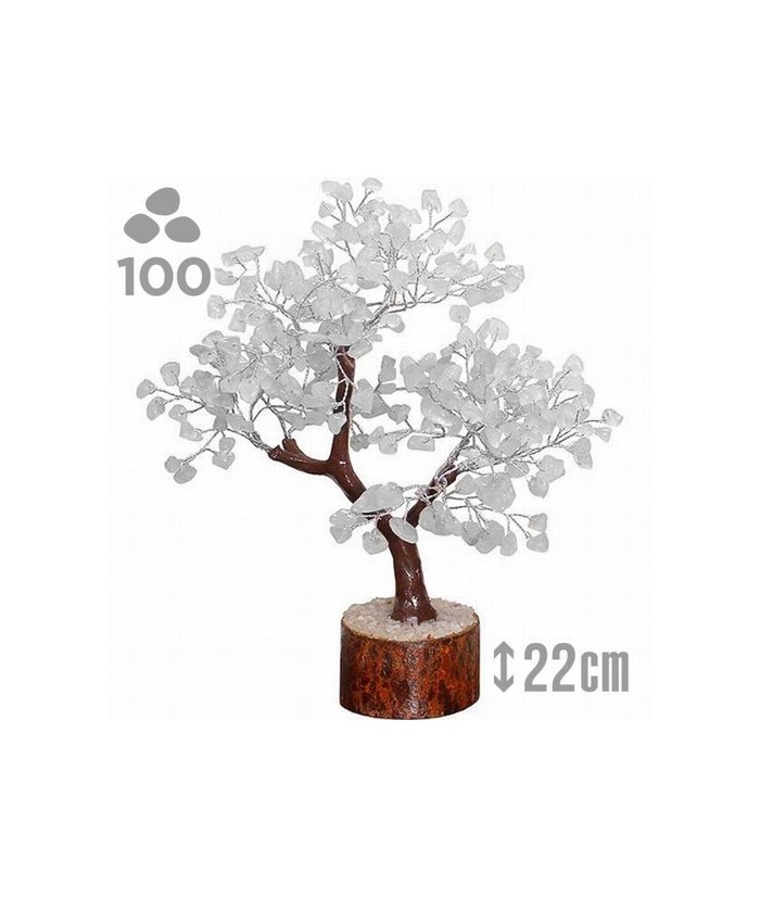 Árbol compuesto de 100 piedrecitas chip en  cristal de roca.

Base de madera.

Para la cultura asiática simboliza la vida, 
