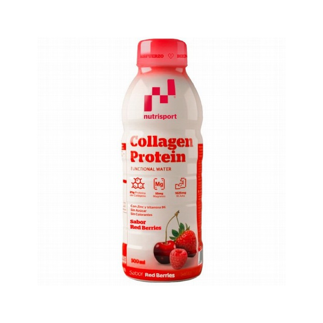 Protein Collagen frutos rojos 500 ml de Nutrisport es un bebida refrescante con 21 g de colágeno hidrolizado, 20 g de proteínas