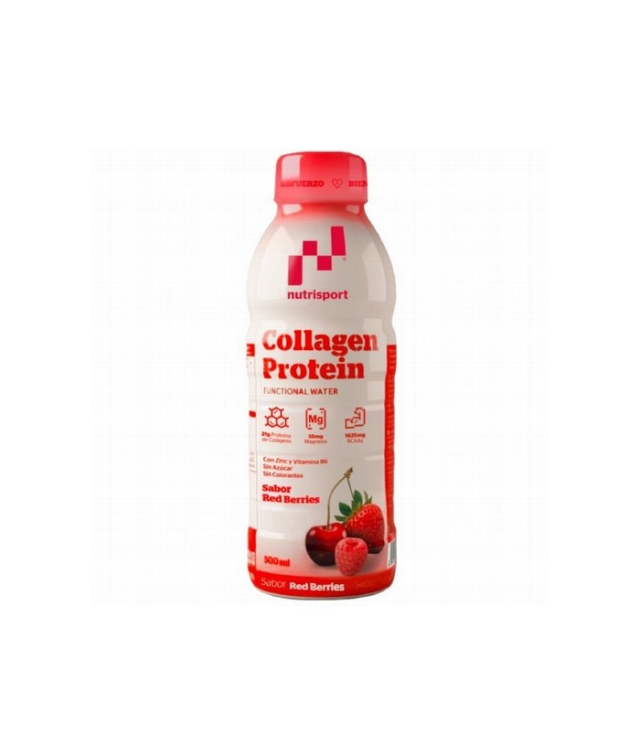 Protein Collagen frutos rojos 500 ml de Nutrisport es un bebida refrescante con 21 g de colágeno hidrolizado, 20 g de proteínas