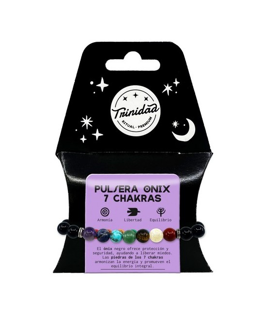 Descripción


Esta pulsera combina el ónix negro con una selección de piedras que representan los 7 chakras: jaspe rojo, cor