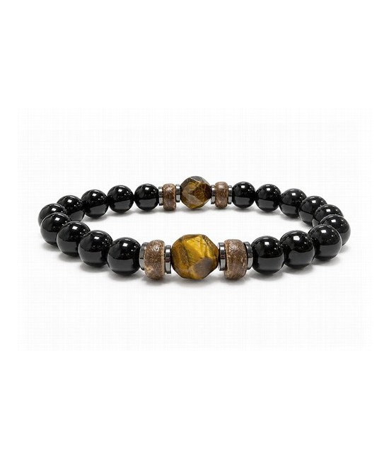Pulsera de ónix negro y ojo de tigre, con cuentas de 8 mm y un estilo contrastante y estructurado.
Esta pulsera combina ónix n
