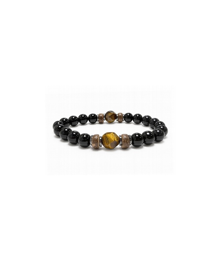 Pulsera de ónix negro y ojo de tigre, con cuentas de 8 mm y un estilo contrastante y estructurado.
Esta pulsera combina ónix n