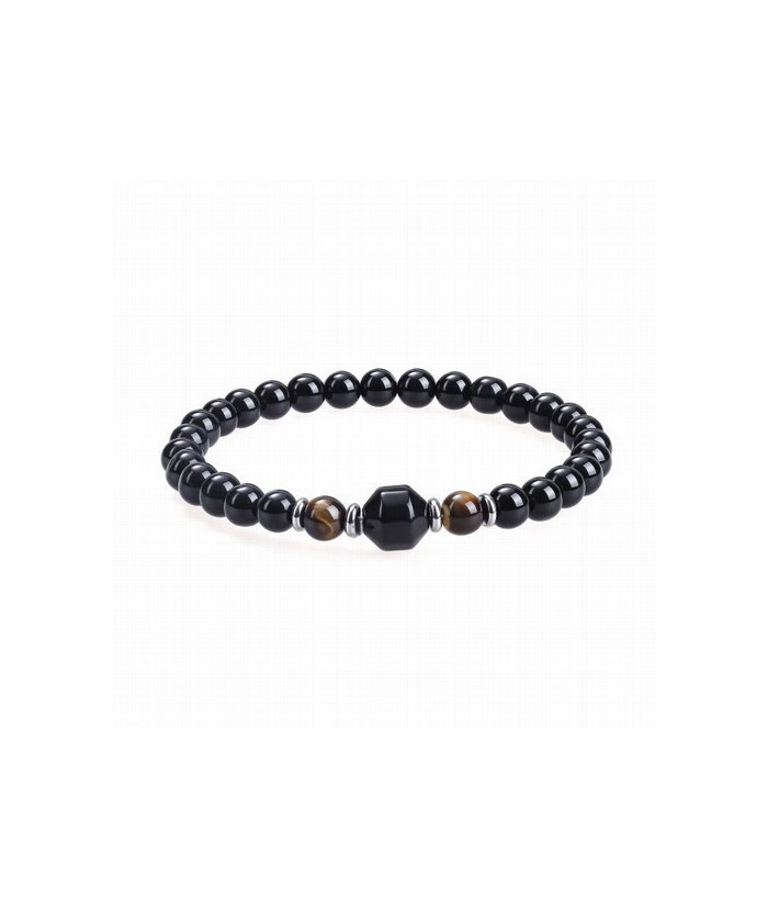 Pulsera de ojo de tigre y ónix negro, con cuentas de 8 mm y un estilo mineral y contrastante.
Esta pulsera combina ojo de tigr