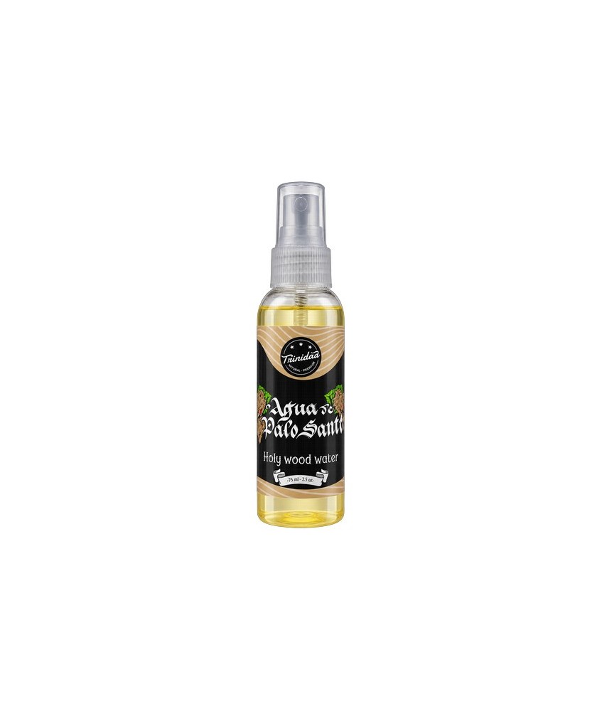 Agua de Palo Santo en presentación de 75ml, ideal para quienes buscan una opción ligera y portátil. elaborada a base de agua, a