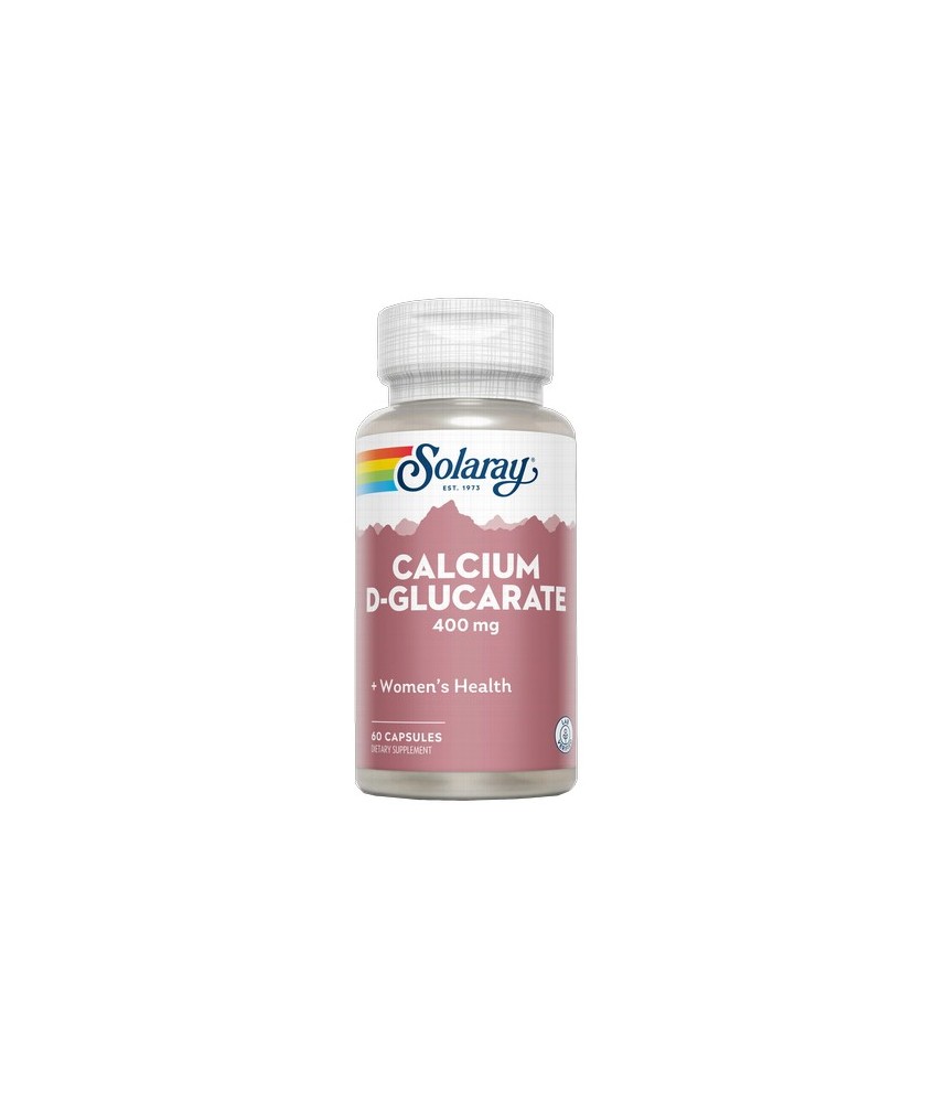 Solaray D-Glucarate 400mg es un complemento alimenticio en cápsulas que aporta 400 mg de calcio D-glucarato, derivado del ácido