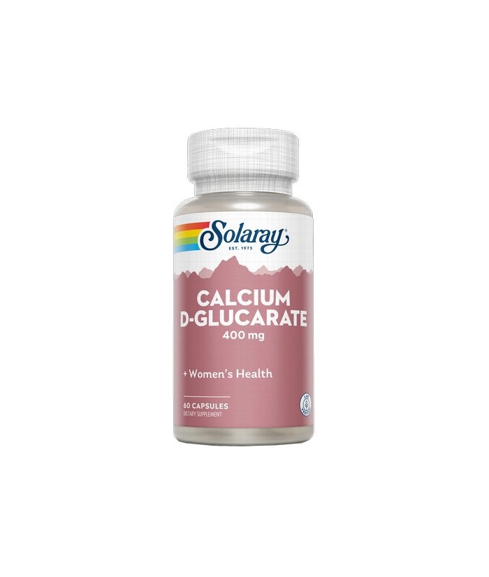Solaray D-Glucarate 400mg es un complemento alimenticio en cápsulas que aporta 400 mg de calcio D-glucarato, derivado del ácido