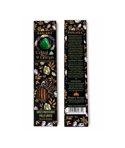 Incienso Banjara Crystal Gems Aventurina Verde  Palo Santo
Descubre el Incienso Cristal Gemas Aventurina Verde Banjara, una o