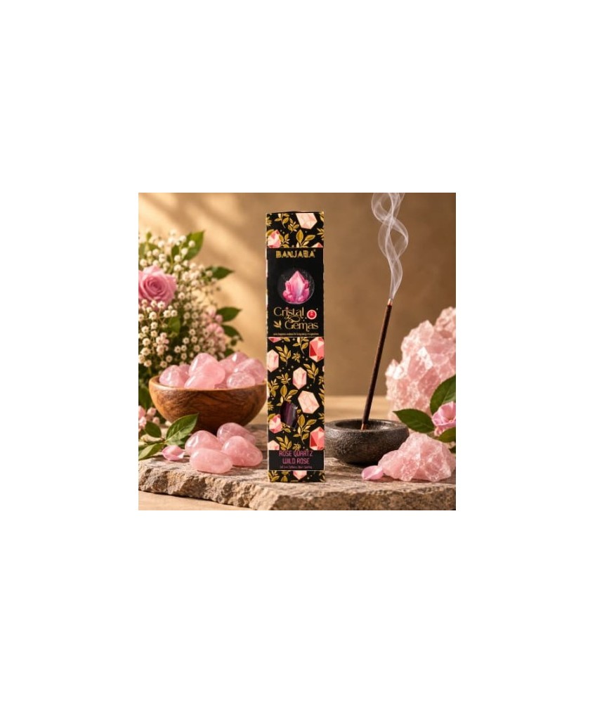 Incienso Banjara Crystal Gems Cuarzo Rosa  Rosa Silvestre
Descubre la delicadeza del Incienso Cristal Gemas Cuarzo Rosa Banja