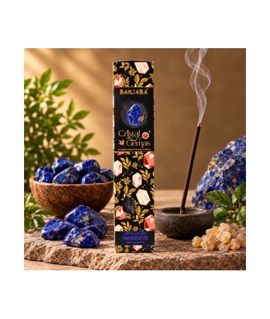 Incienso Banjara Crystal Gems Lapislázuli  Olíbano
Déjate envolver por el aroma profundo del Incienso Cristal Gemas Lapislázu