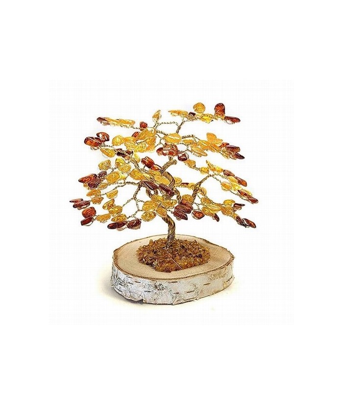 Árbol de piezas de ámbar pulido (135 piedras aprox.)
Tamaño piedras: 0,5-1cm aprox.
Base de madera.
Altura: 12cm.
