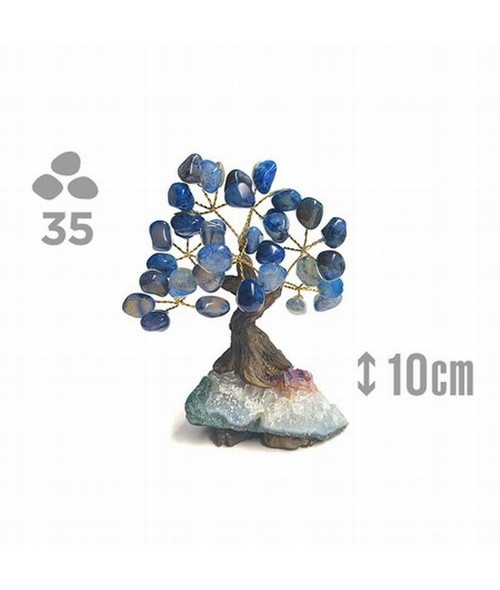Árbol compuesto de 35 piedras de Agata Azul (de 1cm aprox).

Base de drusa de Amatista.

Medida: 10cm de alto aprox.