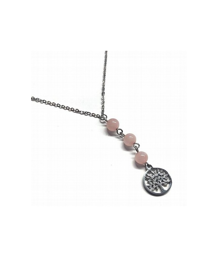 Collar de acero Árbol de la vida y 3 bolas de 6mm de Cuarzo Rosa.

Medidas: 25 cm largo aprox.