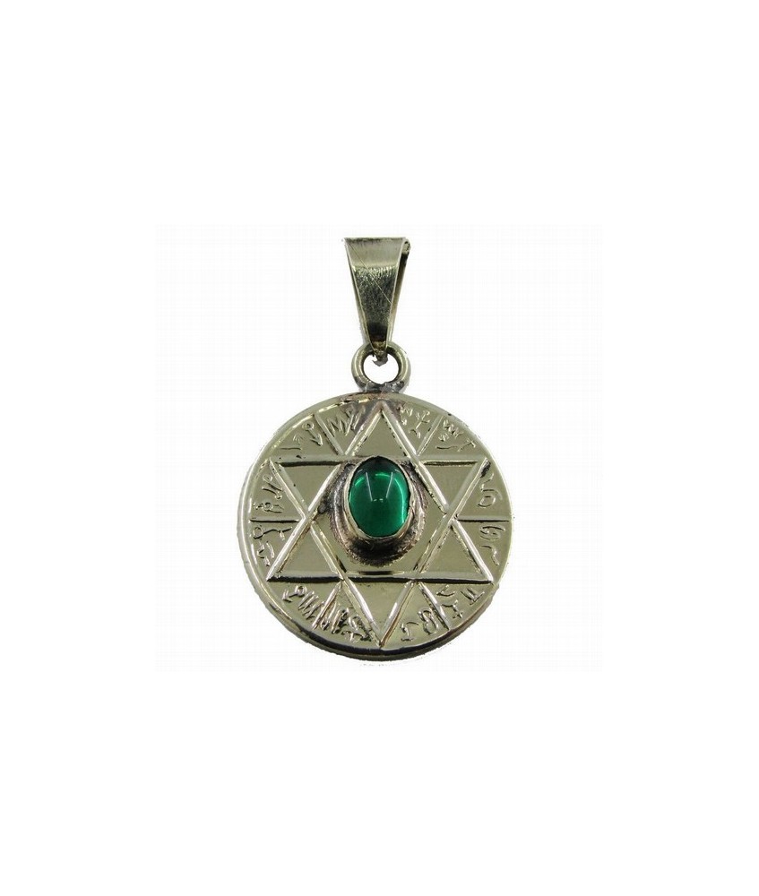 Amuleto Estrella 6 Puntas Atrae y Repele Piedra Verde con Tetragramaton 2.5 cm