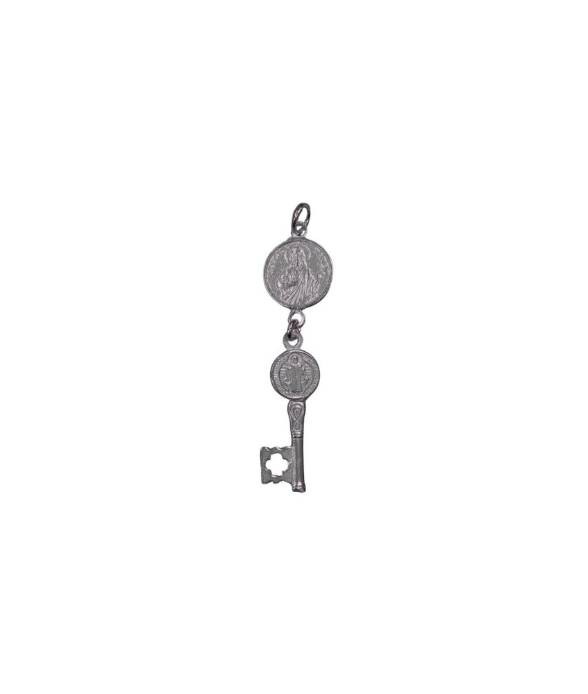 Amuleto Plata Llave San Benito y Judas Tadeo 4 cm - Doble Protección