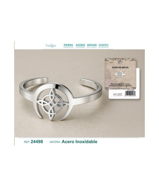 Anillo Nudo de Bruja con Luna Acero Plateado (P2)