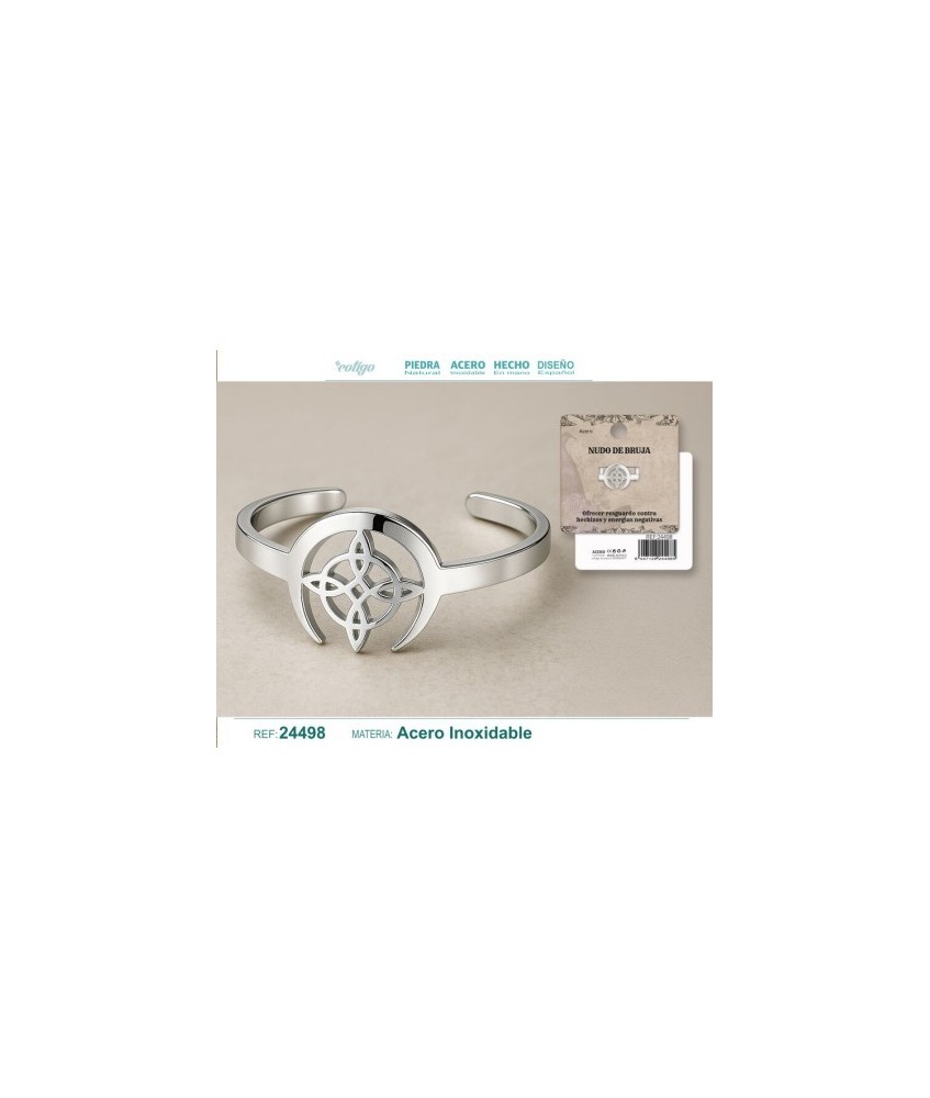Anillo Nudo de Bruja con Luna Acero Plateado (P2)