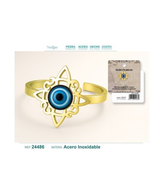 Anillo Nudo de Bruja con Ojo Turco Acero Dorado