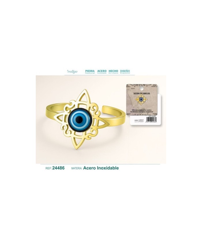 Anillo Nudo de Bruja con Ojo Turco Acero Dorado