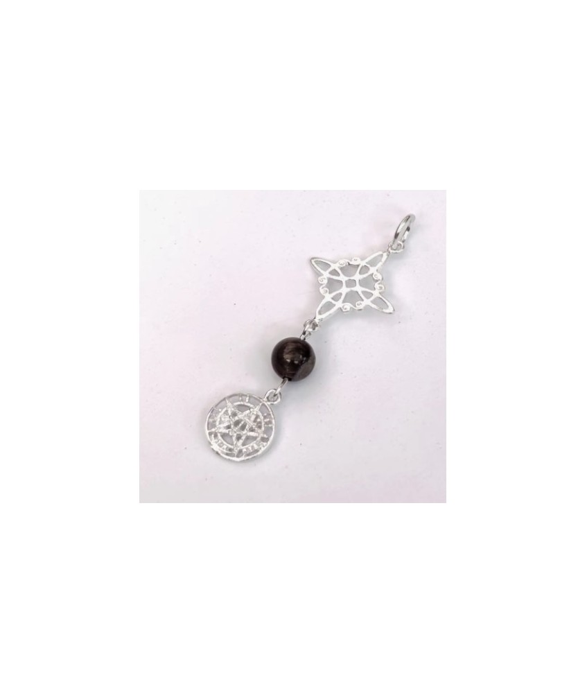 Colgante Nudo de Bruja y Tetragrámaton con Ojo de Tigre - Plata de Ley 925 - Doble Protección