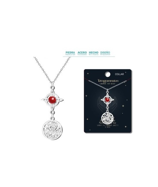 Colgante Tetragramaton y Nudo de Bruja con Carneola - Doble Protección - Acero