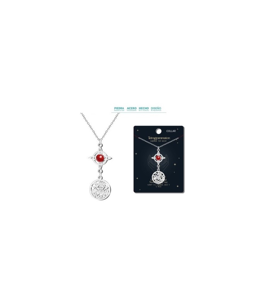 Colgante Tetragramaton y Nudo de Bruja con Carneola - Doble Protección - Acero