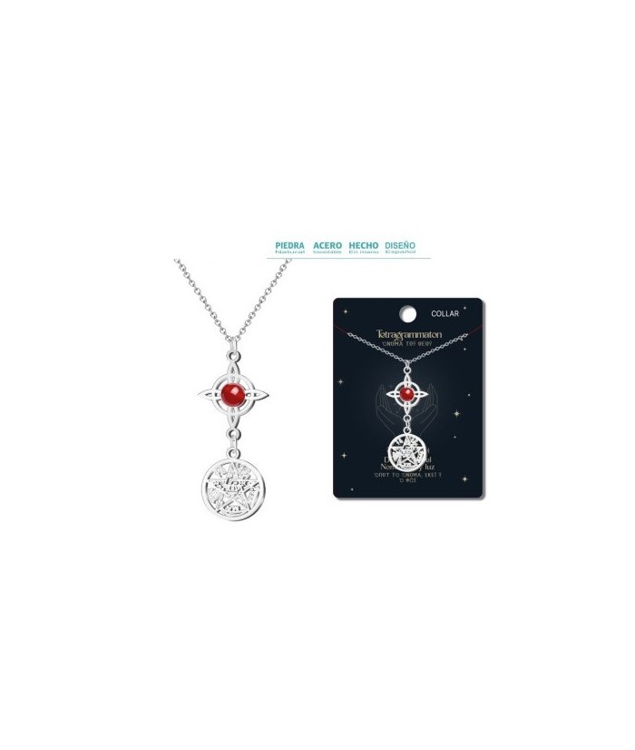 Colgante Tetragramaton y Nudo de Bruja con Carneola - Doble Protección - Acero