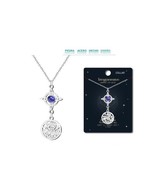 Colgante Tetragramaton y Nudo de Bruja con lapislazuli - Doble Protección - Acero
