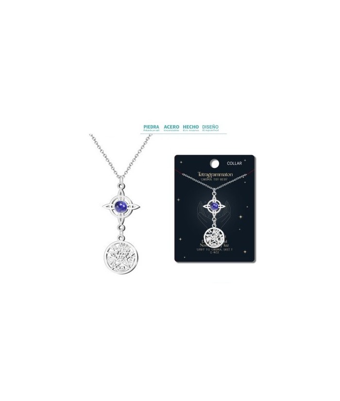 Colgante Tetragramaton y Nudo de Bruja con lapislazuli - Doble Protección - Acero