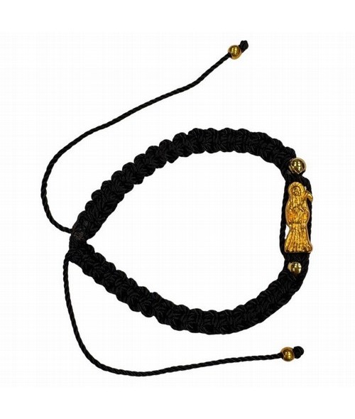 Pulsera Santa Muerte dorada - hilo macrame  negra (Ajustable)