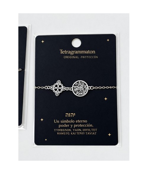 Pulsera tetragramaton y nudo de bruja - doble proteccion - acero plateado