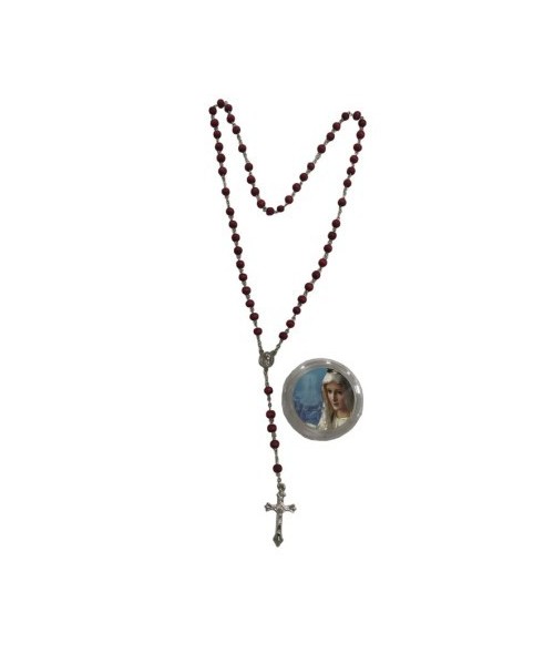 Rosario Virgen de Fatima Petalo Rosa 6 mm (Madera y Metal)