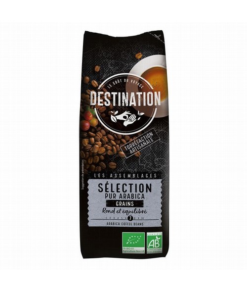 café* arábica puro en grano de tueste natural.(*)=De cultivo ecológico.