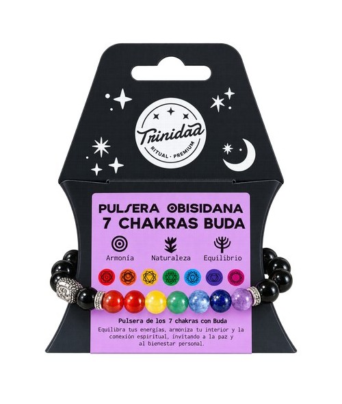 TRI.PULSERA OBSIDIANA CHAKRA BUDA 8 MM.