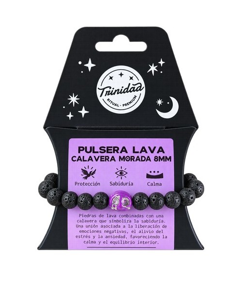 TRI.PULSERA LAVA CALAVERA MORADA 8 MM.