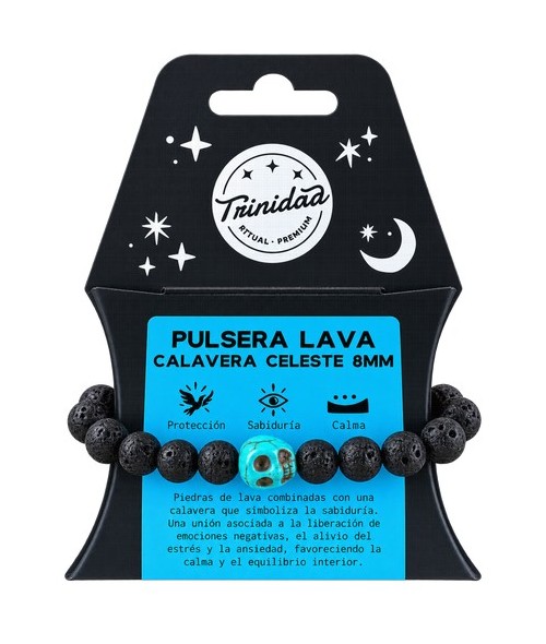 TRI.PULSERA LAVA CALAVERA CELESTE 8 MM.