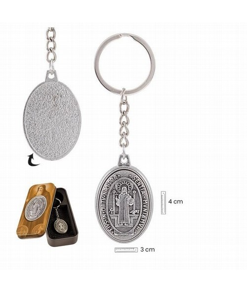 Llavero Medalla San Benito Oval en lata 3 X 4 cm
