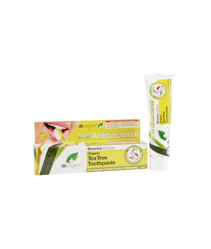 Tea Tree Toothpaste
Esta pasta de dientes de triple acción contiene aceite de árbol de
té orgánico, Aloe Vera, sílice, musgo 