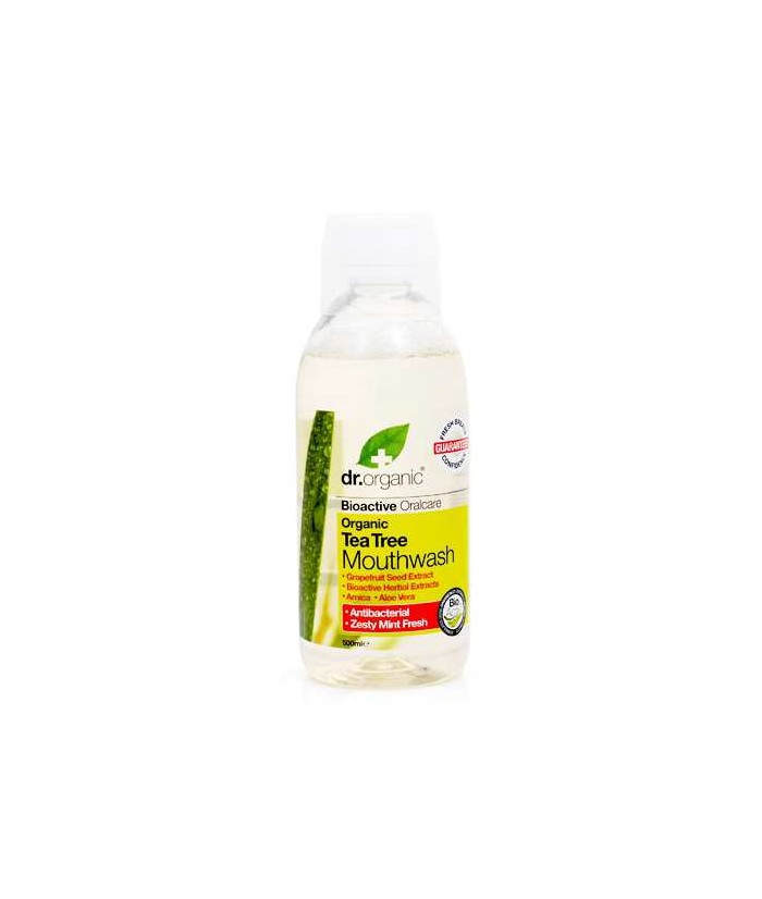 Tea Tree Mouthwash
Enjuague bucal antibacteriano que combina las
propiedades de limpieza naturales del aceite de árbol
de té