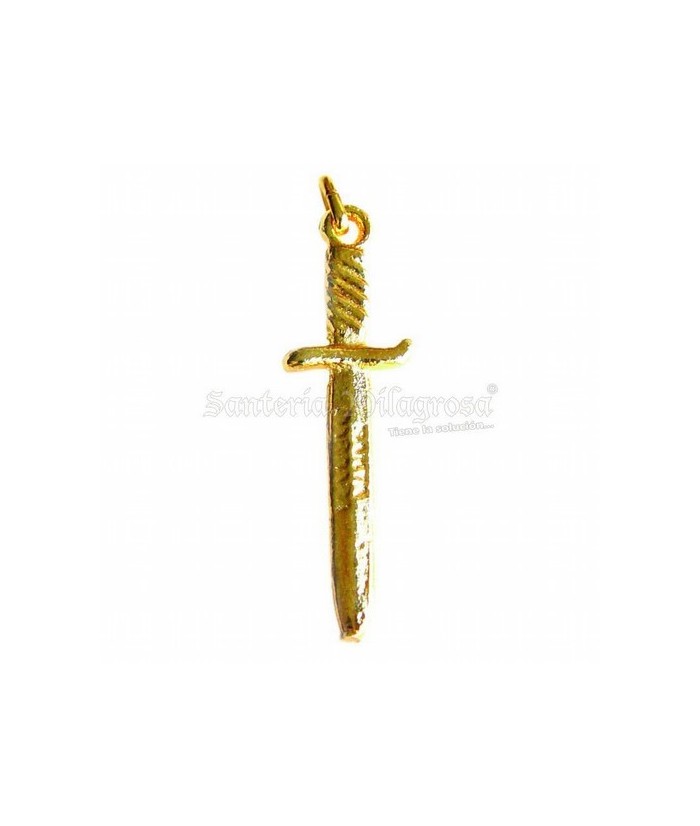 Amuleto Espada Santa Barbara / Chango Dorada 4 cm (Para Colgar)
