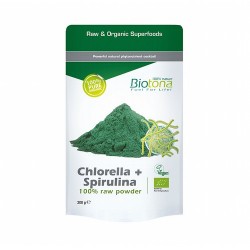 Chlorella + Spirulina
100% polvo puro
La chlorella (literalmente pequeña hoja verde) no se descubrió hasta el final del sig