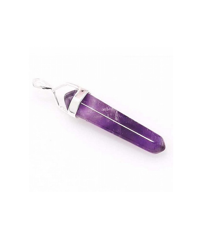 Colgante Punta Biterminada de Amatista de aprox. 30 mm. de longitud. Con engarce fijo en plata.
El colgante se sirve en estuch