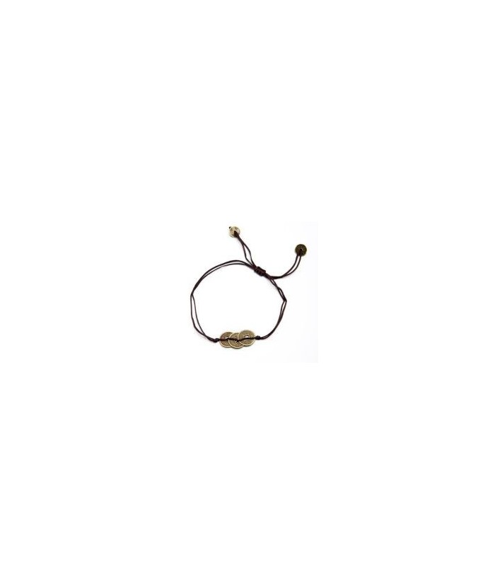 KU.PULSERA MONEDA 3 HILO MARRON