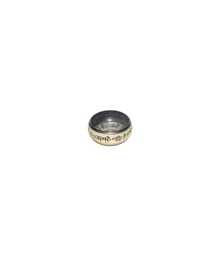 Cuenco tibetano de aluminio pintados con caracteres tibetanos Incluye bastón de madera.
El color y el grabado del cuenco puede